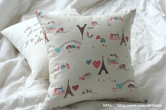 Cute Eiffel Tower Pattern Cotton and Linen Pillow CaseCover