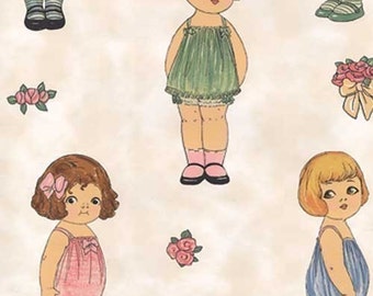 PAPER DOLL FABRIC Large Dolls | rare remnant! By Sherri Marquez + Windham Fabrics | original Paper Dolls | sold out | collectible fabric
