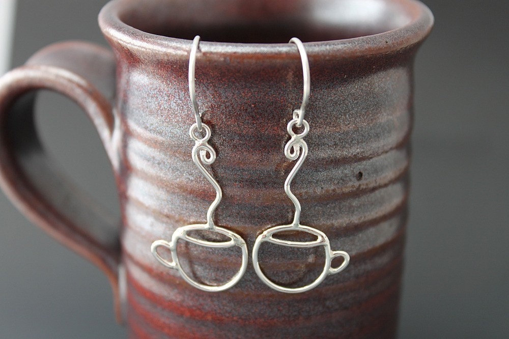 Handmade Sterling Silver Coffee Cup Earrings