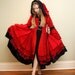 The Libertine- Upcycled Red and Black Sweater Coat with a Medieval Liripipe Hood and Bell Sleeves by SnugglePants- READY TO SHIP