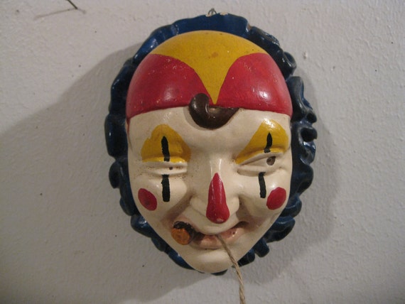 Vintage Chalkware Clown Face String Holder 938
