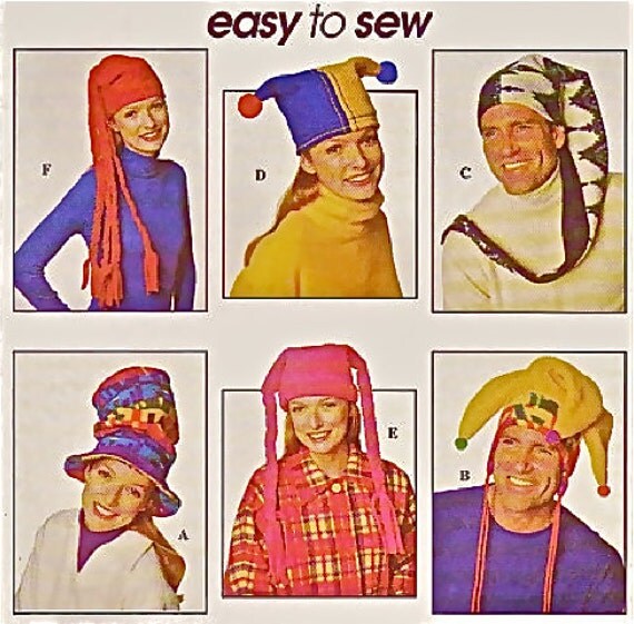 HATS Sewing Pattern Jester Hat Fun Fleece Head Gear OOP