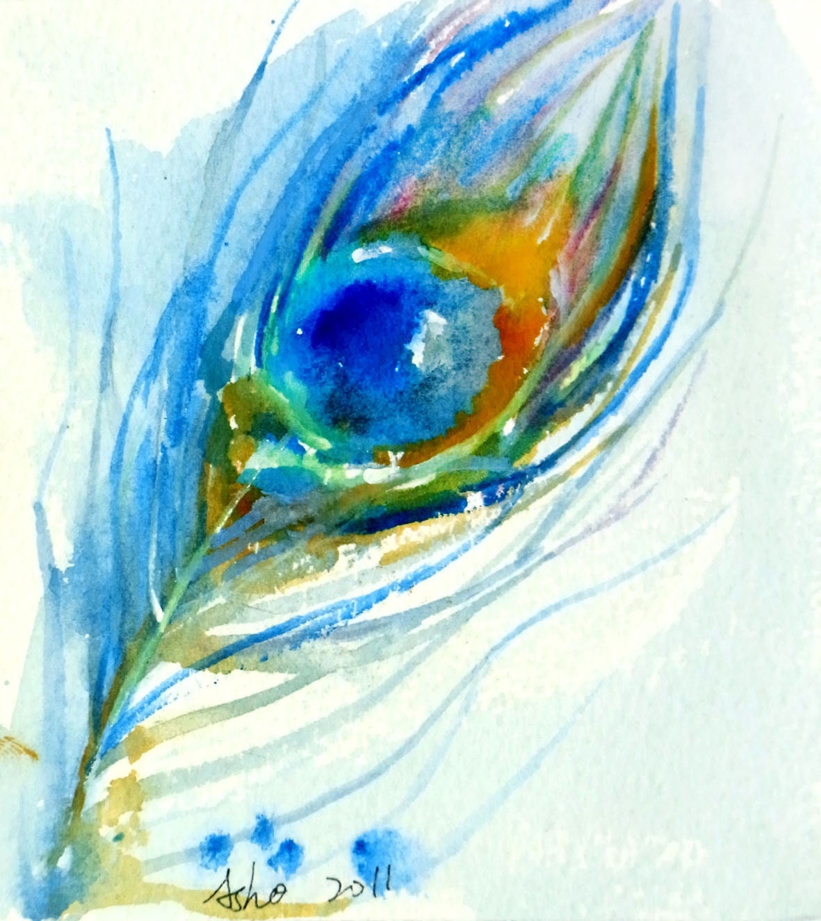 Peacock feather Original Watercolor