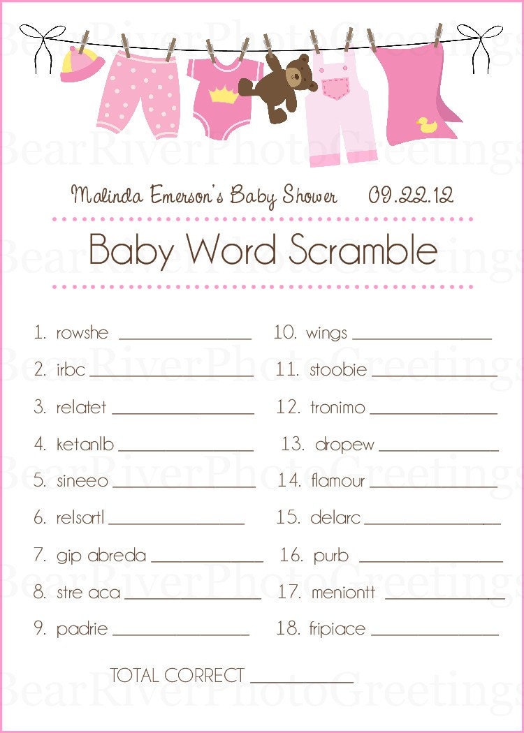 Baby Shower Game Cards Baby Word Scramble Set of 20 Baby Shower Game Cards Baby Word Scramble Set of 20