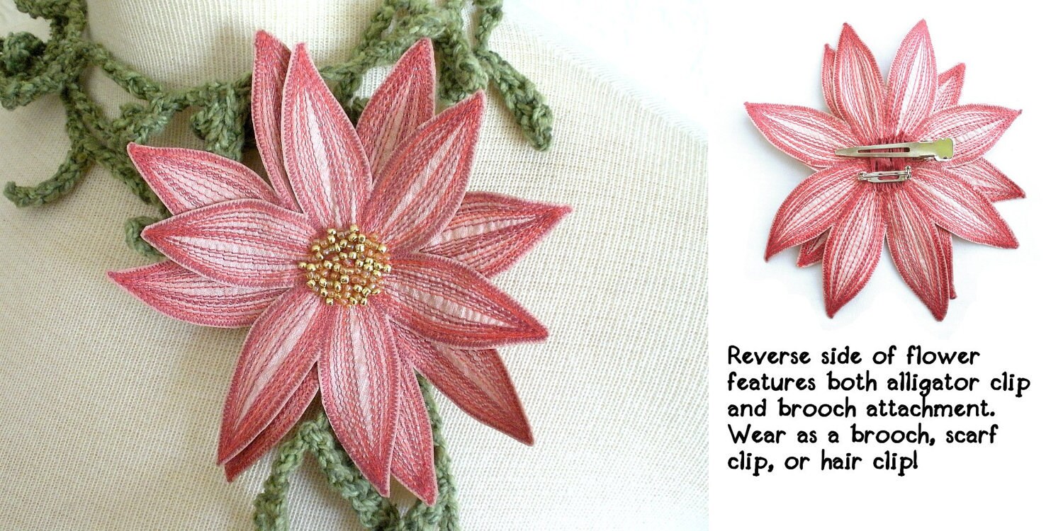 Blushing Pink Lotus Flower with Asparagus Green by TheFaerieMarket