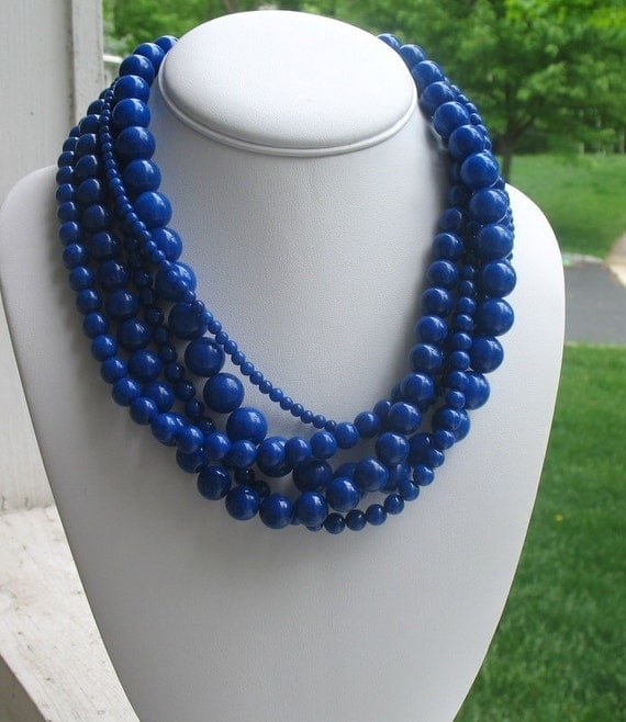 Items similar to Chunky Blue Necklace Royal Statement 5 Strand, Out of