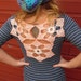 Gray and Blue Love Light Striped Open Crochet Back Long Sleeve Body Con Dress Size S/M By MountainGirlClothing