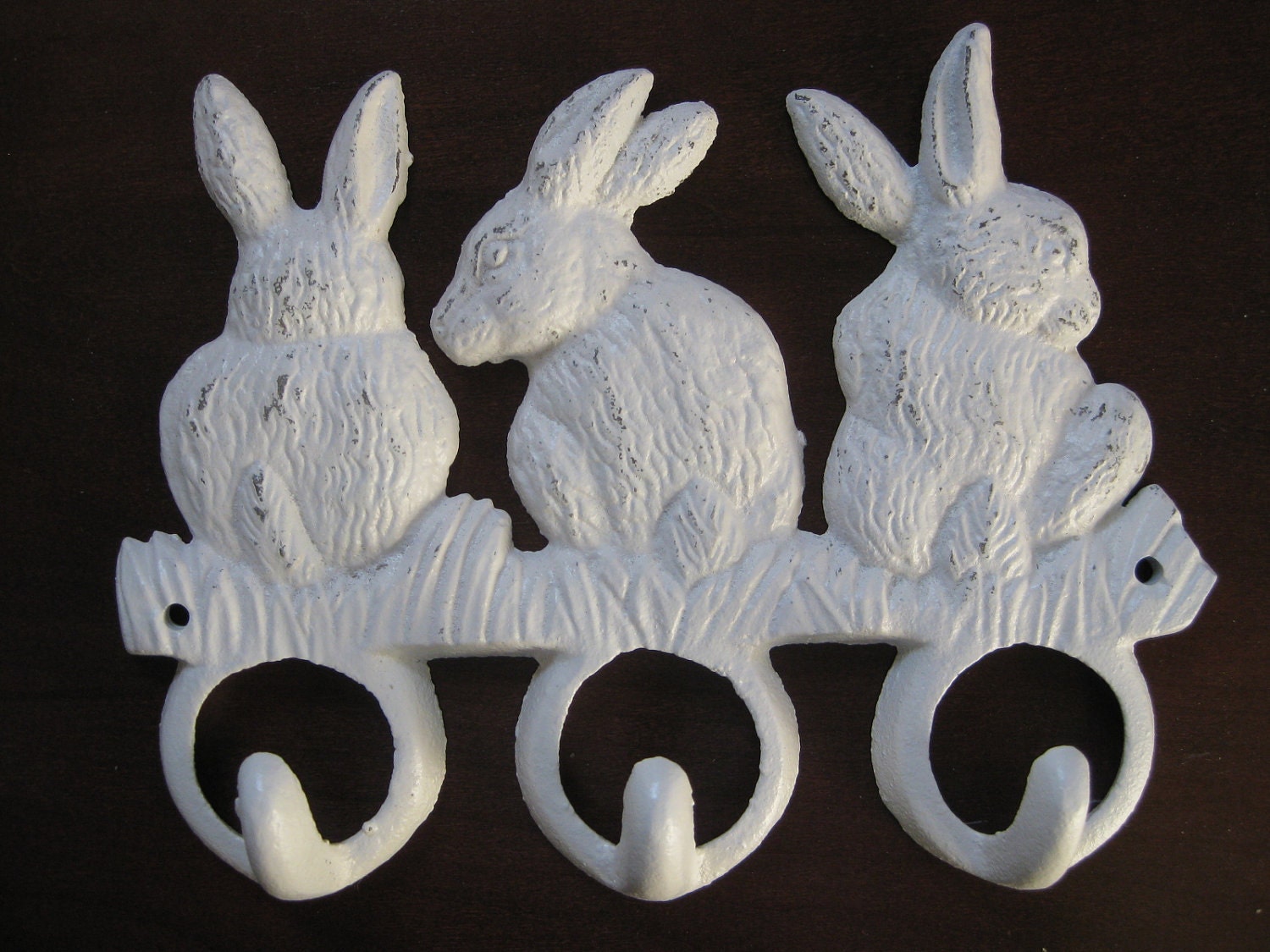 bunny rabbit hooks shabby white cast iron hanger by riricreations