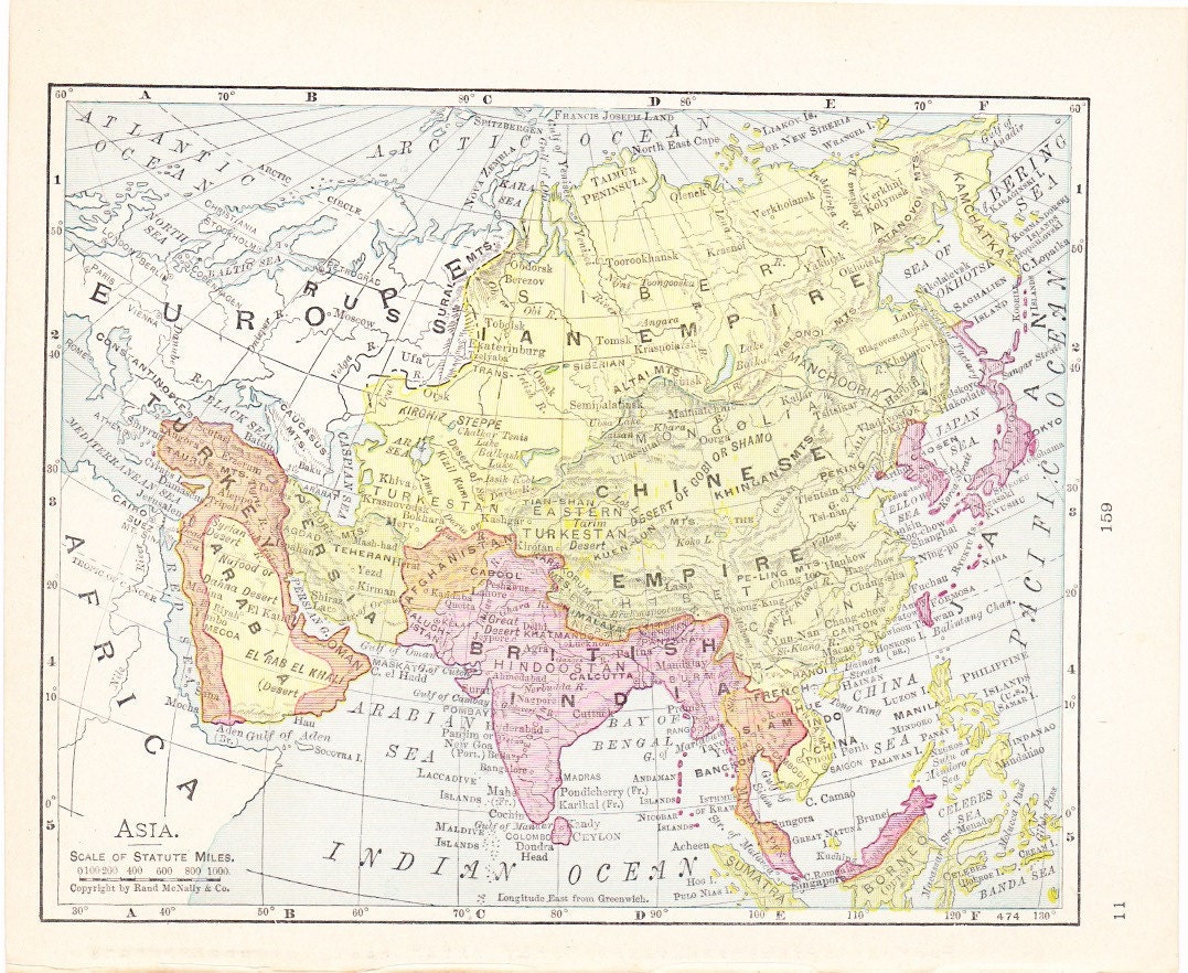 1900 Map Asia Vintage Antique Map Great for Framing 100