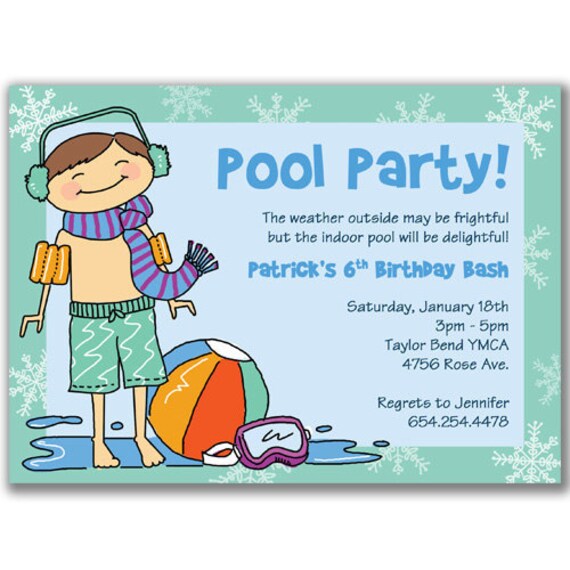 Winter Pool Party Invitations for Boys Birthday Party by milelj