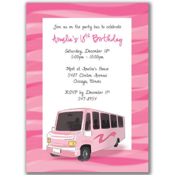 items-similar-to-15-party-bus-invitations-pink-wave-or-polka-dot-for-a-birthday-party-on-etsy