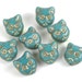 Czech Glass Beads Cat Head Faces Turquoise - Gold Inlay 12mm (8 pc) (C186)