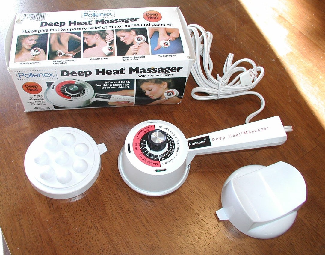 Pollenex Massager Hand Held Deep Heat With 2 Massage Covers