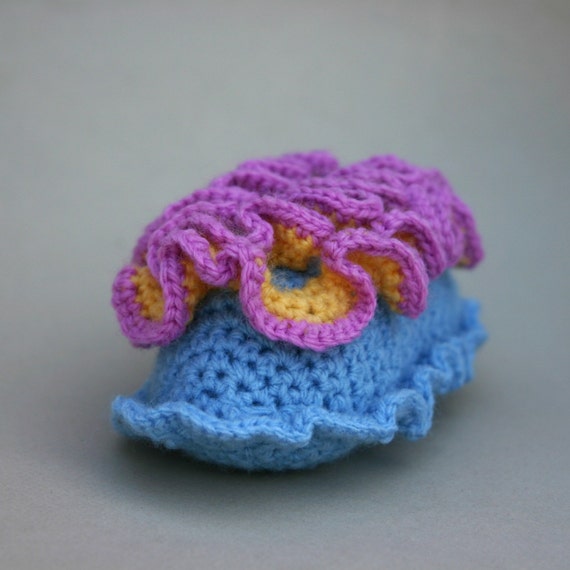 Colorful Nudibranch Crocheted Amigurumi Paperweight Sea Slug Blue Yellow Magenta Fun
