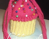 Items similar to Little Girls Crochet Cupcake Purse Drawstring Bag with ...