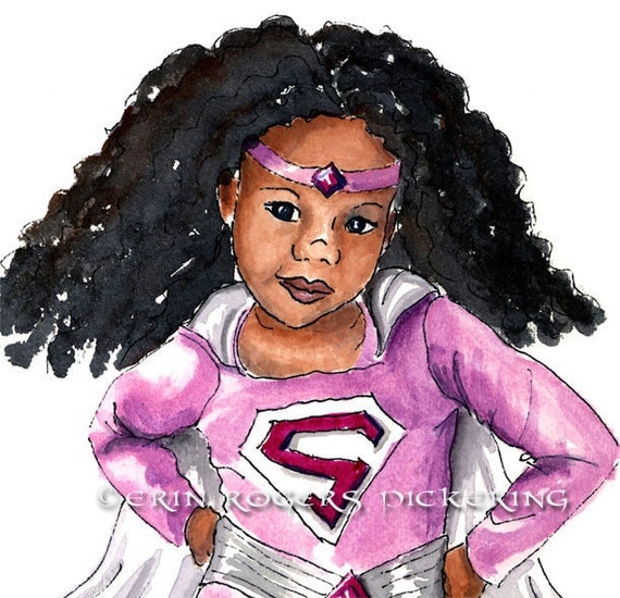 African American Super Girl with Natural Hair 8x10 art Print