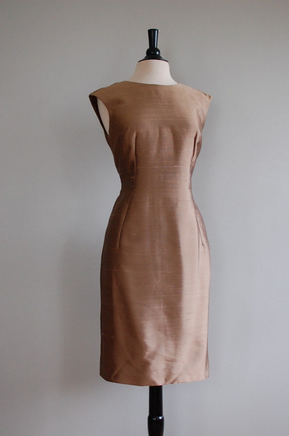 vintage 1960s BRONZE dupioni silk dress