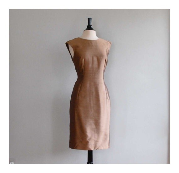 vintage 1960s BRONZE dupioni silk dress