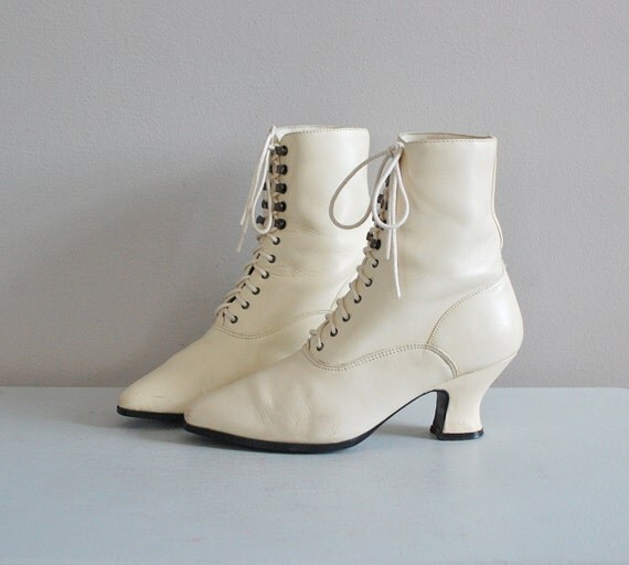 cream leather ankle boots / Victorianinspired / by DearGolden