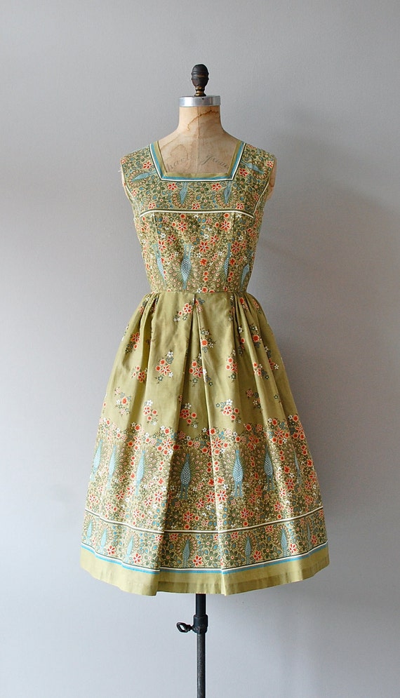 1950s dress / 50s wrap dress / Country Peacock dress
