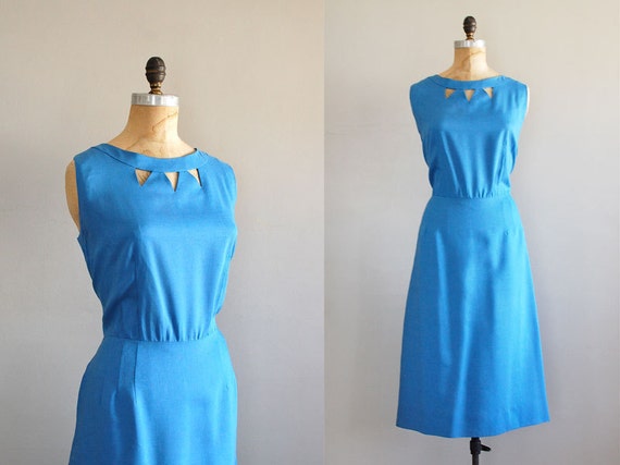 1950s dress / linen 50s dress / Trois Drapeaux
