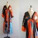 1970s caftan / silk floral caftan dress / Hokusai dress