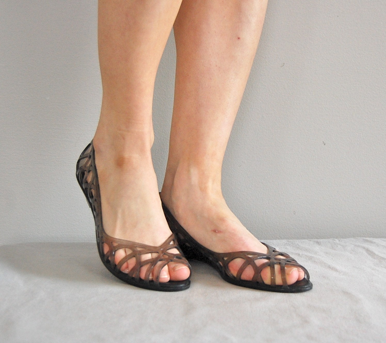 vintage SMOKE gray jelly shoes by DearGolden on Etsy