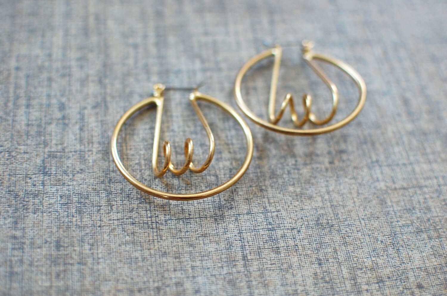 brass vintage earrings / metal 70s hoop earrings / by DearGolden