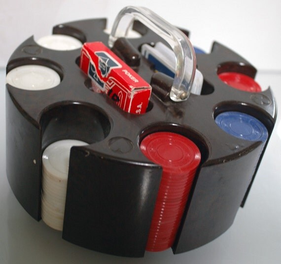 Items similar to Vintage Poker Chip holder Bakelite Plastic and Wood on Etsy