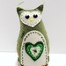 felt owl- 8 inch stuffed hoot owl with embroidered hearts and shamrock- moss and emerald green, Irish