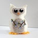 Sale- felt owl- stuffed wee feltie owlet in winter white with blue flowers, flowering branch, Ready to ship