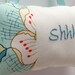 Shhh pillow- doorknob pillow hand embroidered in ivory with floral in turquoise