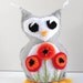 Sale- felt owl- stuffed wee feltie owlet in gray with bright red and orange poppies- Ready to ship