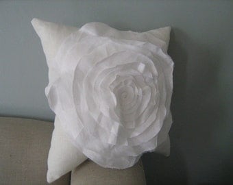 Stuffed French Rose Pillow in Cream with White Rose