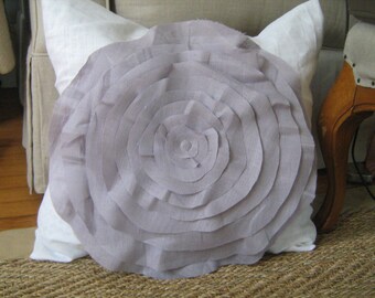 French Rose Pillow in White and Lavender