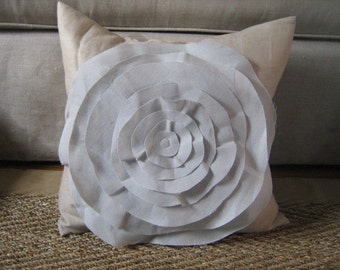 French Rose Pillow in Khaki and French Blue Linen