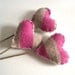 wool hearts flower stems SET of 3 in geometric pink and cream / eco friendly table love decor (ready to ship)