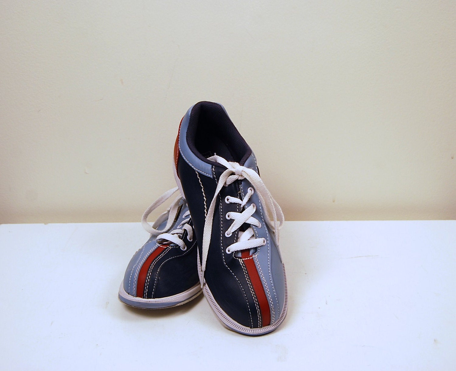 red and blue bowling shoes