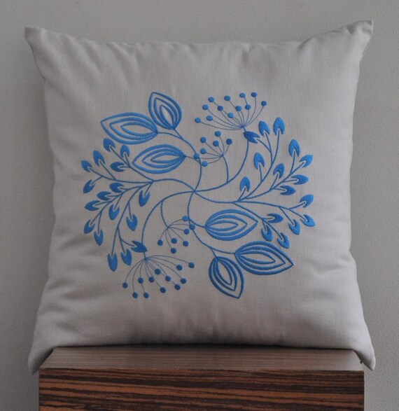 Items similar to Blue Pillow Cover, Decorative Pillow Cover, Blue Cushion Cover, Embroidered
