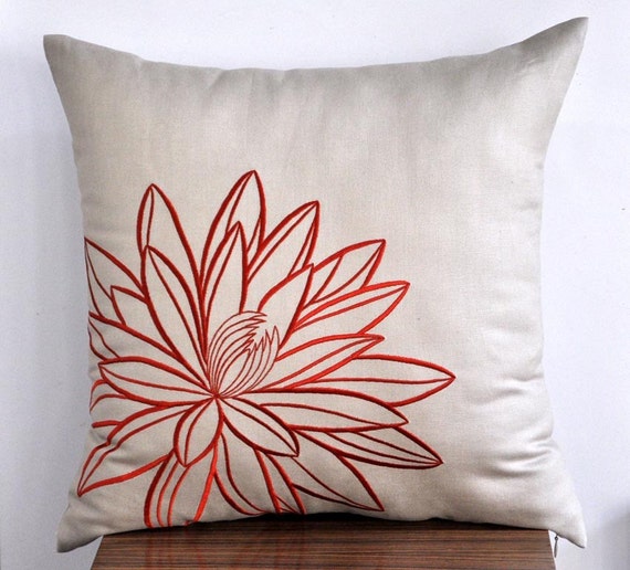 Tan and Orange Lotus Throw Pillow Cover Pillow Cover