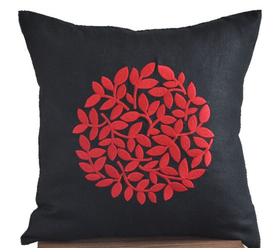 Black Red Pillow Cover Modern Contemporary Pillow Black