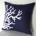 Nautical Coral Throw Pillow Cover - 18" x 18" Decorative Pillow Cover - Navy Blue Linen with White Nautical Creature Embroidery