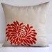Orange Dahlia- Throw Pillow Cover - 18" x 18" Decorative Pillow Cover - Tan Linen with Orange Floral Embroidery