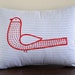 Red Birdie Lumbar Pillow Cover - 12" x 16" Decorative Pillow Cover - Blue Stripe Cotton with Red Bird embroidery