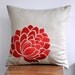 Orange Flower - Caroline Throw Pillow Cover 18" x 18"- Embroidered Decorative Pillow Cover - Tan Linen with Orange Flower Embroidery