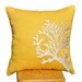 White Coral Branch Pillow Cover, Throw Pillow Cover 18 x 18, Yellow Linen white coral embroidery, Yellow Pillow Cover, Nautical Cushion
