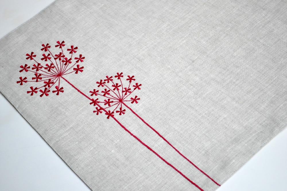 Red Queen Ann Placemat , Linen Placemats Set of 4, Embroidered