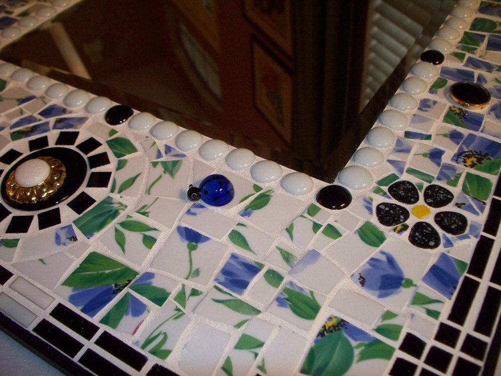 Mosaic Mirror Blue Flowers