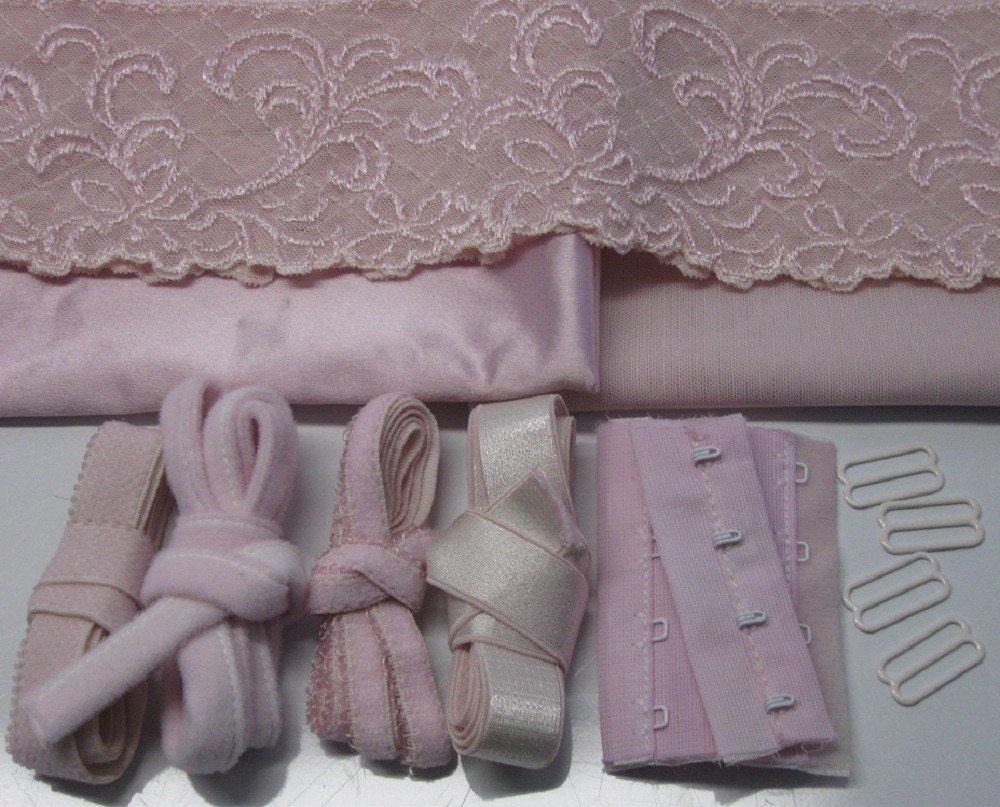 Hand Dyed Bra Making Kit Soft Pink and Ivory Wide Elastics