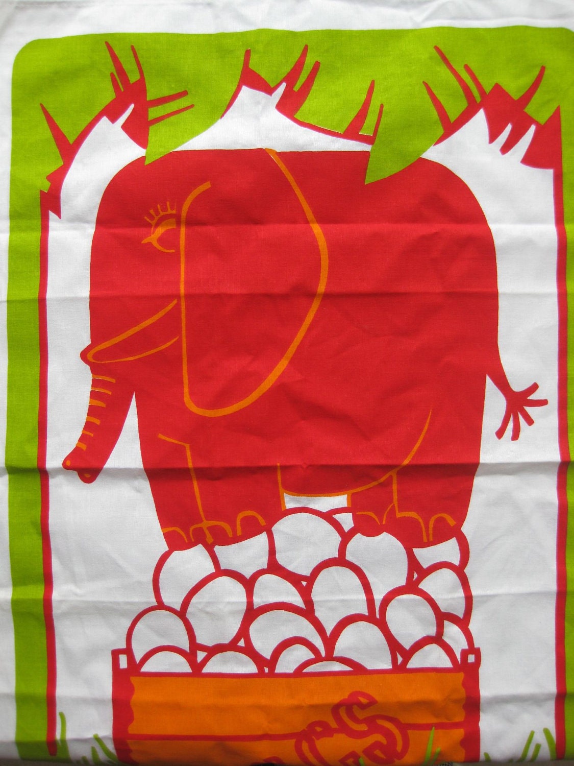Cute vintage red elephant linen tea towel